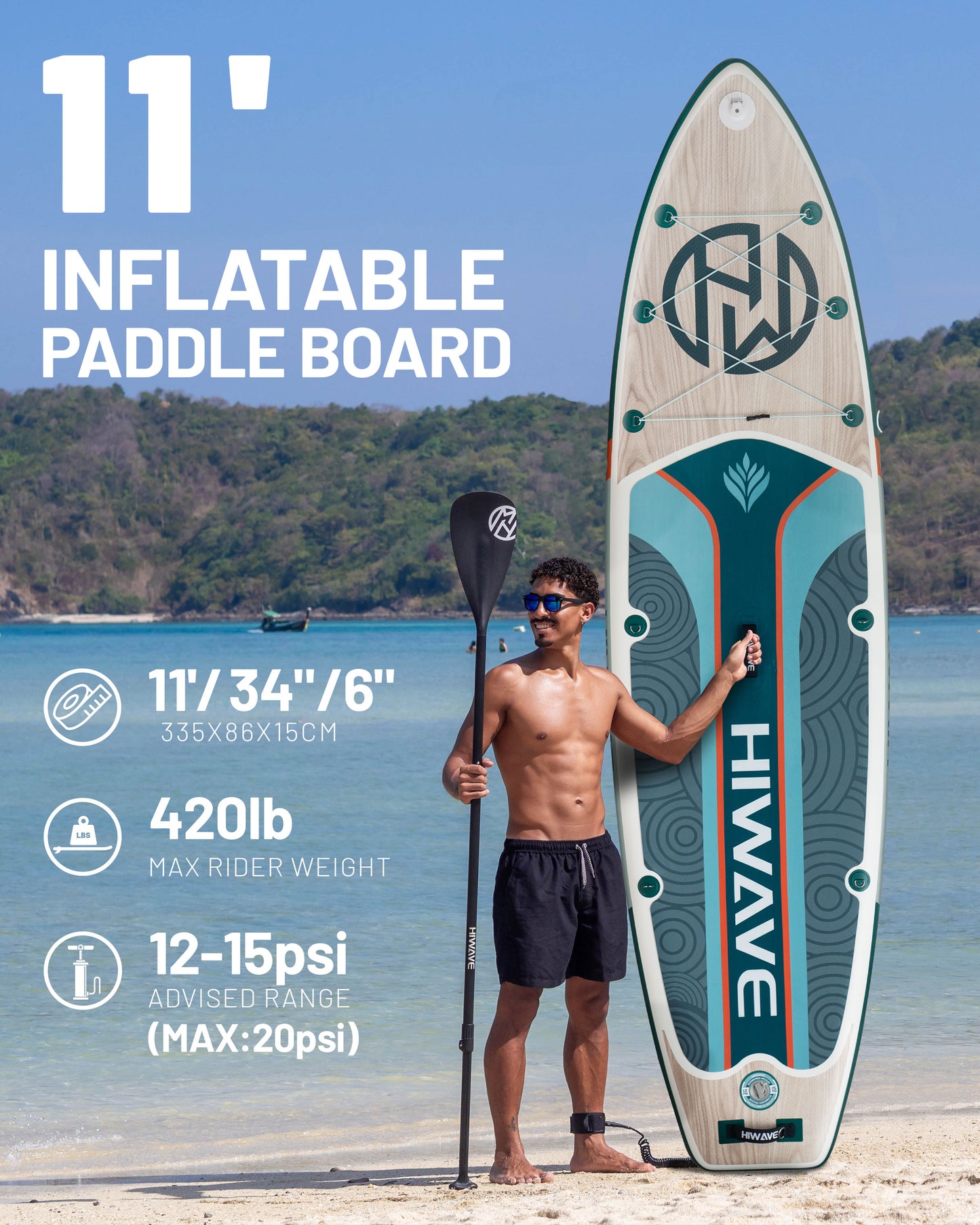 Stand Up Paddle (SUP) Inflable - 11'' pies / 335 cm + Mochila + Accesorios