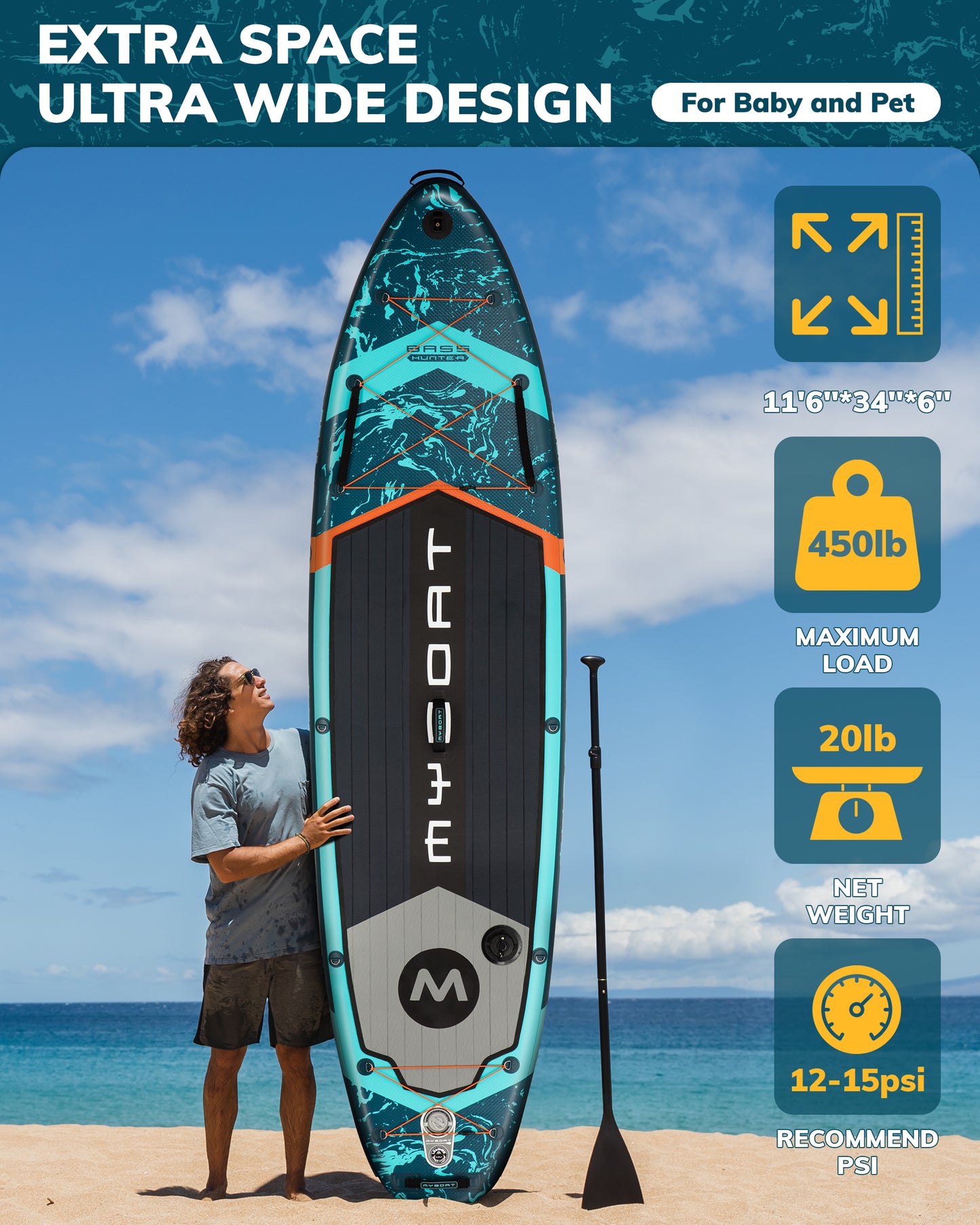 Stand Up Paddle (SUP) Inflable - 11'6 pies / 351 cm + Mochila + Accesorios