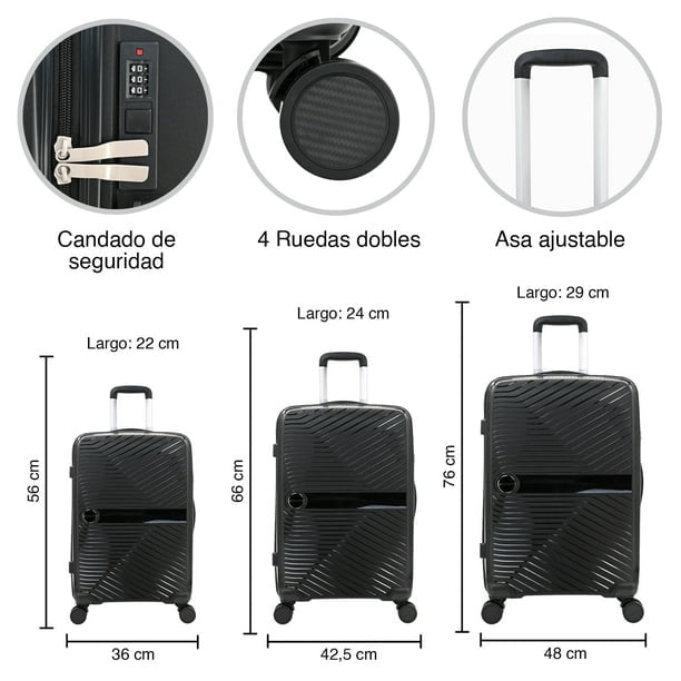 Set de 3 maletas de viaje negra (S / M / L)