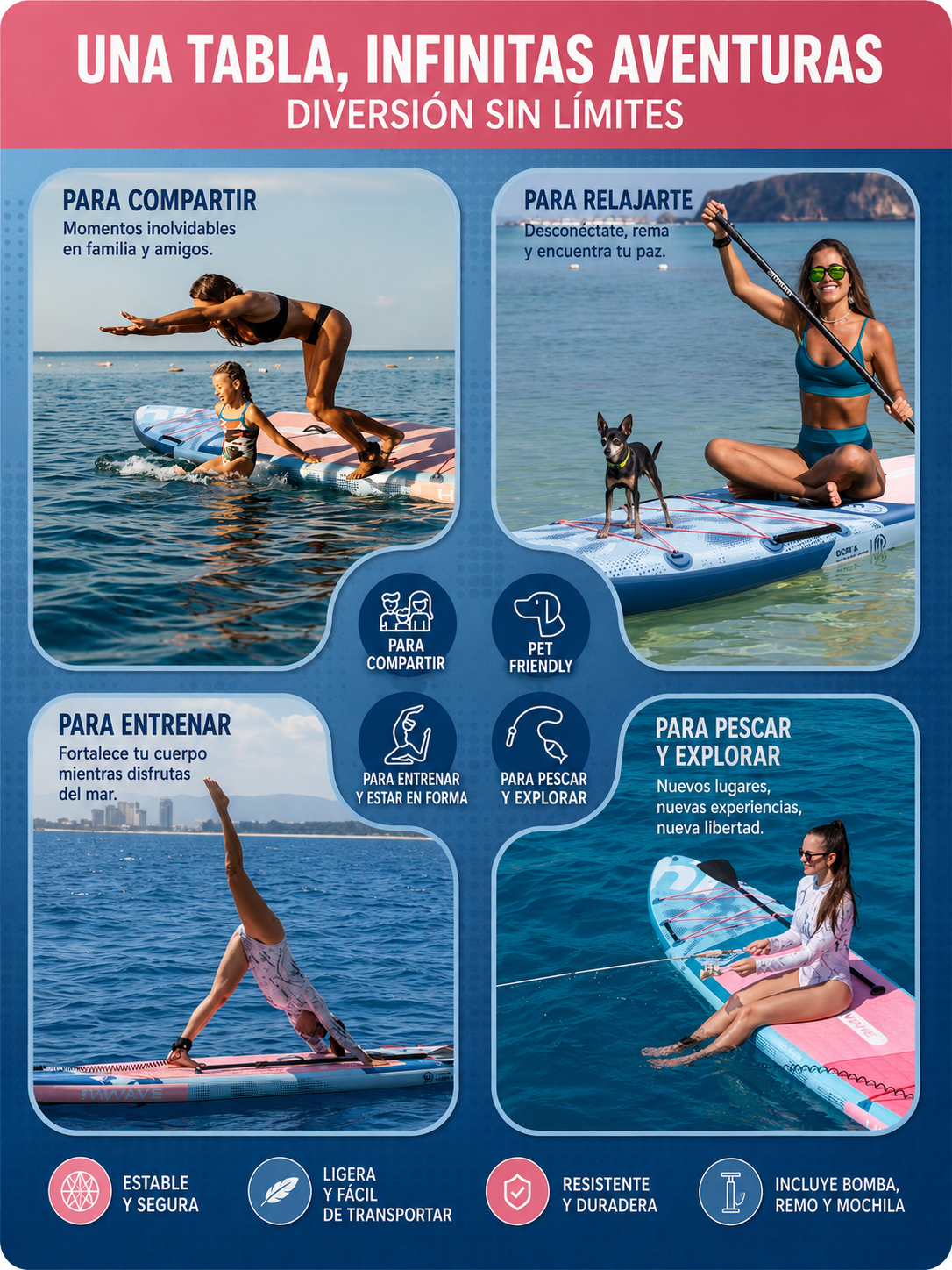 Stand Up Paddle (SUP) Inflable - 11'6 pies / 351 cm + Mochila + Accesorios